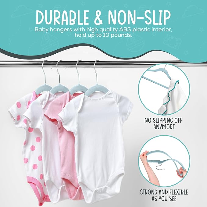 TechZoo 50 Pack Premium Baby Velvet Hangers (Blue) - 11.8" Inches Non-Slip, Ultra-Slim & Space-Saving Toddler Hangers - 360° Rotating Hook, Strong & Durable Hanger for Children, Infant & Toddler - Image 5