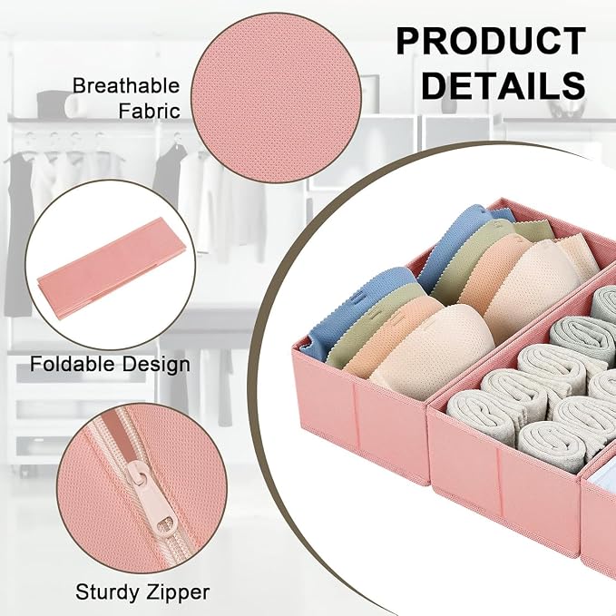 DIMJ Drawer Organizers - Set of 12 Fabric Closet Organizers and Storage, Drawer Dividers for Baby Clothes, Socks, Belt, Tie (Pink) - Image 5