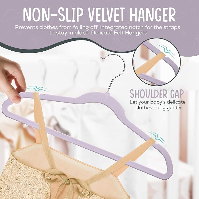 TechZoo 50 Premium Kids Velvet Hangers - 14'' Non-Slip, Ultra-Slim & Space-Saving Hangers - 360° Swivel Hook, Strong & Durable for Children & Preteens - Purple - Image 4