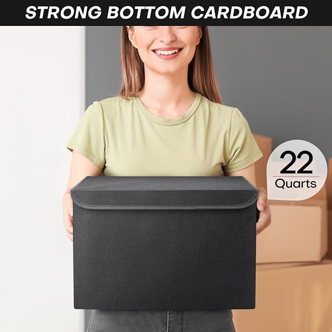 Bagnizer Large 22 Quart Linen Fabric Foldable Storage Bin Cube Organizer Basket with Flip-Top Lid & Handles, Clothes Blanket Box for Home, Office, Closet, Black, 4 Pack 14.6 x 9.5 x 9.5” - Image 6