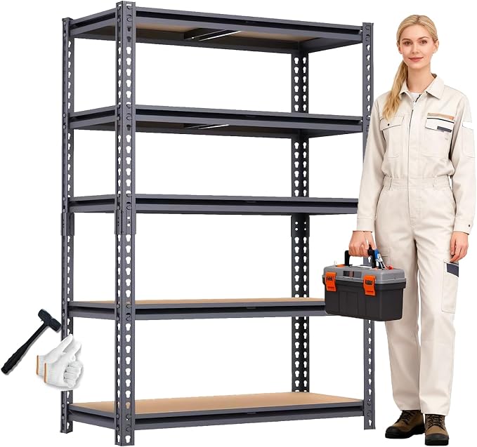 Garage Shelving, 2400 LBS Metal Storage Shelves, 12" x 28'' x 60'' Heavy Duty Shelf, Adjustable Shelving Rack, Standing Shelf Units, Shelves for Garage Storage by Unknown