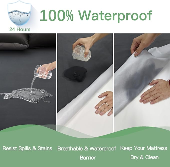Sufdari Waterproof Mattress Protector Twin XL, Noiseless Mattress Cover with 18" Deep Pocket, Bed Bug Proof and Waterproof Fitted Sheets, Machine Washable Mattress Protectors Dark Gray