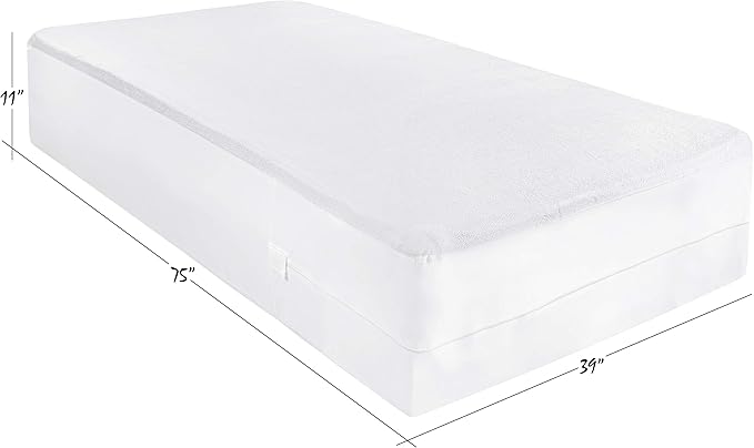 Masirs Zippered Mattress Encasement - Waterproof, Breathable, Noiseless, Machine Washable, Soft Terry Top for Comfortable Night Sleep. (Twin)