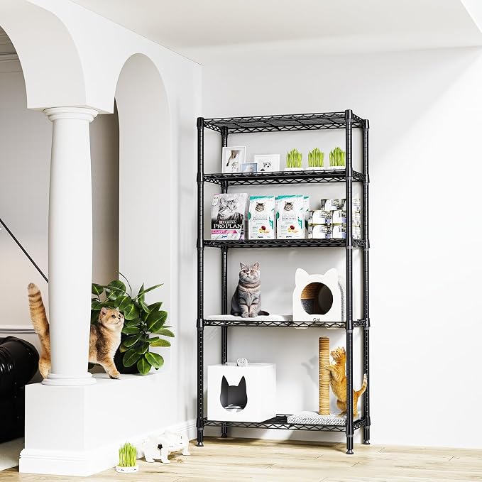 M MZG 1250 lbs 5 Tier Shelf Metal Storage Shelves Shelving Wire Rack Heavy Duty Closet Organizers for Garage Kitchen Bathroom Laundry Black 13.8" D x 35.4" W x 68.5" H - Image 2