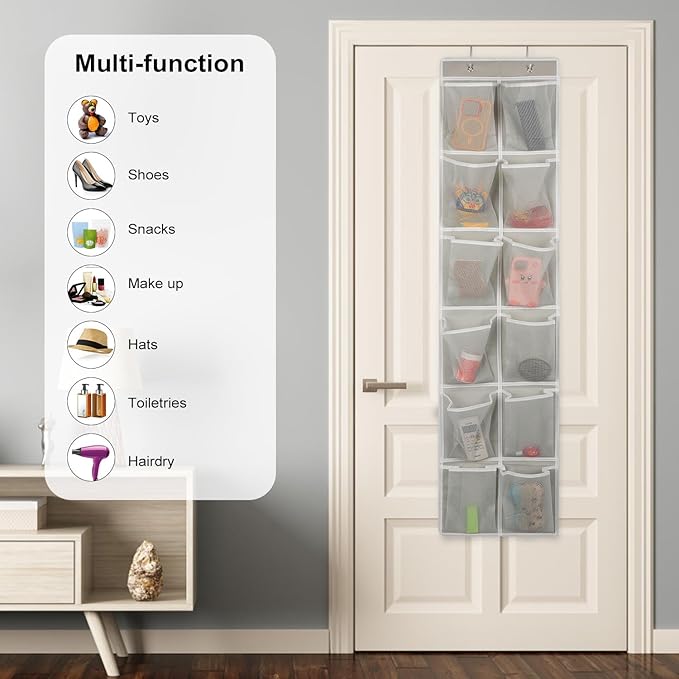 GOMAJI Over the Door 12 Pocket Hanging Shoe Organizer, Gray - Image 3