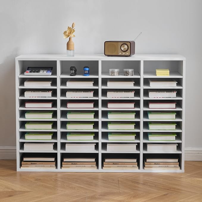 VEVOR Literature Organizer, 36 Compartments Office Mailbox with Adjustable Shelves, Wooden Mailbox Sorter Medium Density Fiberboard Office Home Classroom Storage for Files, Documents, Papers, White - Image 2
