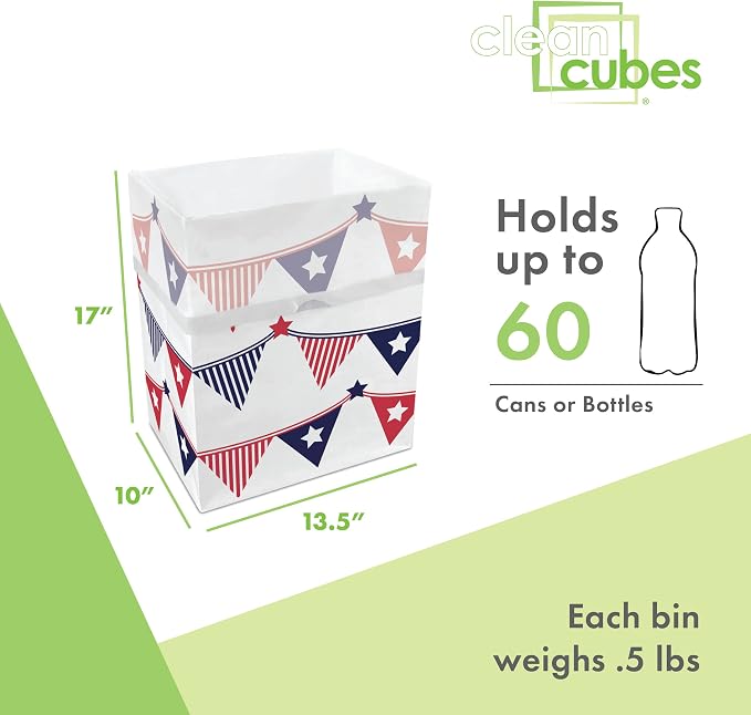 Clean Cubes 13 Gallon Disposable Pop-Up Trash Cans (3-Pack) with Fitted Bags – Foldable Garbage & Recycling Bins for Parties, Events & Kitchen (USA Flag, 17" H x 13.5" W x 10" D) - Image 4