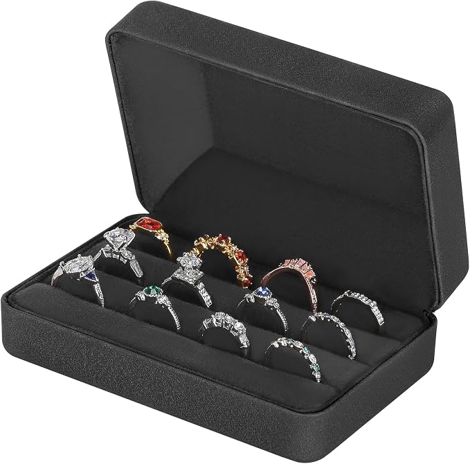 KUKUVR Velet Ring Storage Box, Travel Jewelry Case with 3 Slot Ring Display Organizer (Black) by Unknown