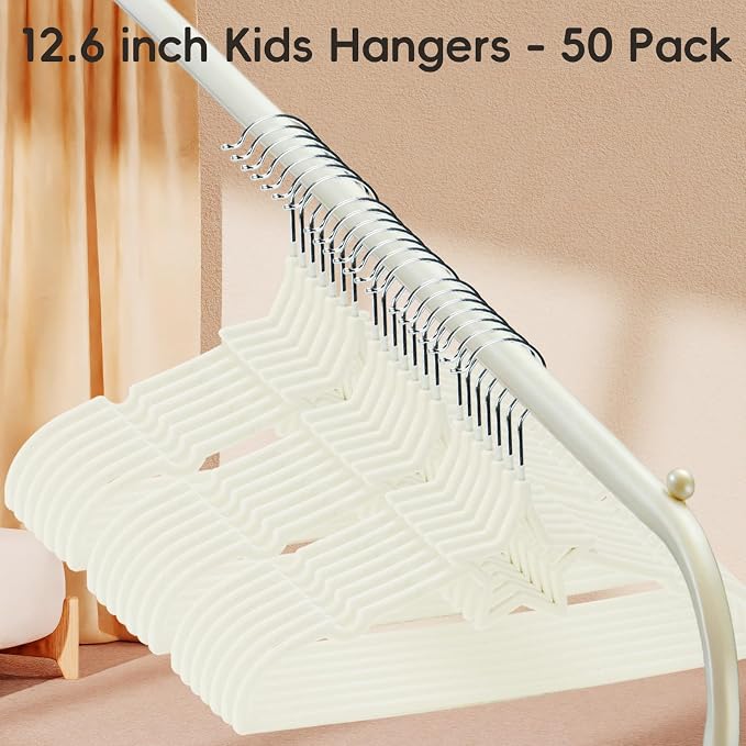 GoodtoU 50 Pack Velvet Baby Hangers, 12.8 Inch Non-Slip Toddler Clothes Hangers, for Infant Coats, Dresses & Pants, White - Star - Image 8