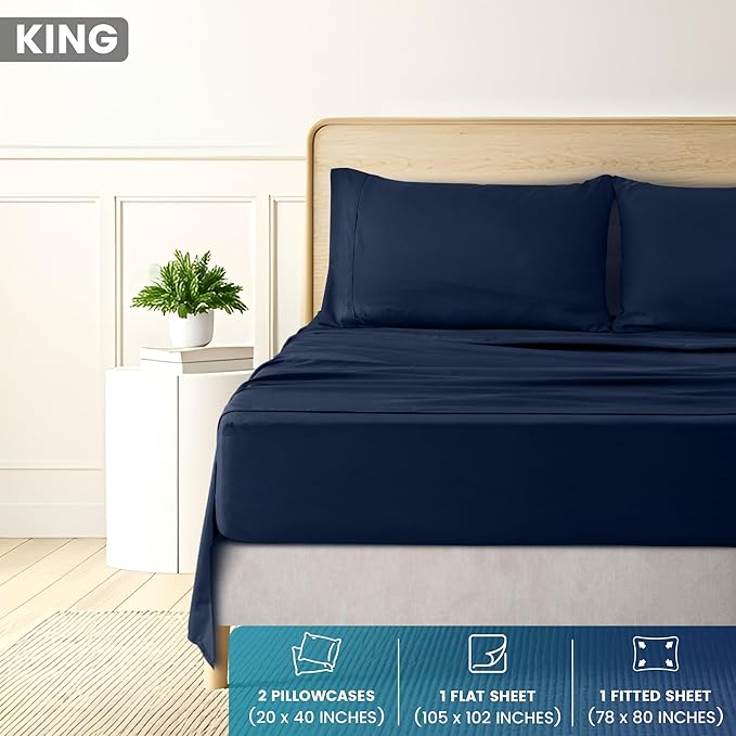 Utopia Bedding King Size 4 Piece Sheet Set - Brushed Microfiber - Soft Bed Sheets for King Size Bed - Includes 1 Fitted, 1 Flat, & 2 Pillow Cases - Deep Pocket (Navy)