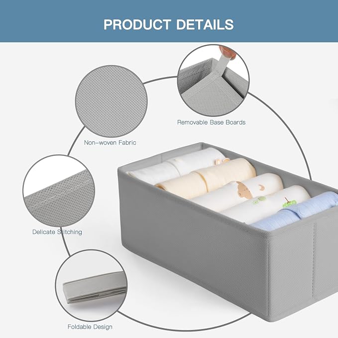 Criusia Drawer Organizer Clothes, 10 Pack Dresser Organizer for Baby Clothes, Underwear, Sock- Foldable Closet Organization and Storage Dividers Bins for Nursery, Bedroom (Grey) - Image 4
