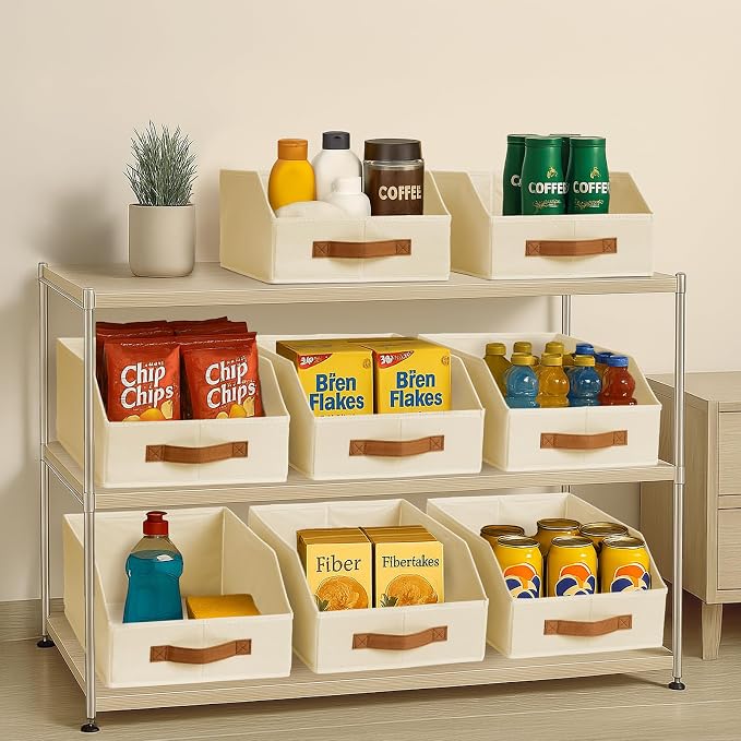 Homsorout Fabric Storage Bins for Organizing - 8 Pack Large Trapezoid Collapsible Storage Bins with Front Handle, Closet Organizers and Storage for Bedroom, Home Shelves, Small Spaces, Beige - Image 8