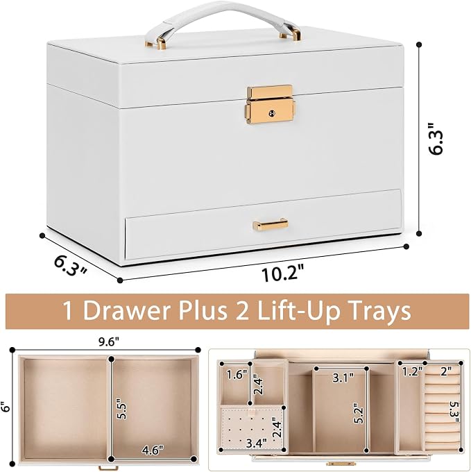 AKOZLIN Travel Jewelry Box Organizer Functional 2-trays Leather Jewelry Storage Case with Lockable Portable Drawer for Women Girls Ring Necklace Earring Bracelet - Image 7