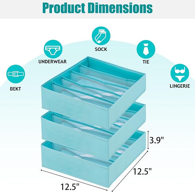 Bra Storage Drawers Organizer for Clothing Underwear Drawer Organizer Dividers Foldable Storage Cube Bins for Bra,Socks, Underwear,3 Pack （Light Green） - Image 2