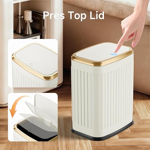 TIPGO Bathroom Trash Can with Lid, 2.1 Gallon / 8 Liter Small Garbage Can, Press Top Bin, Stainless Steel Wastebasket with Pop-Up Lid for Bedroom, Living Room, Office (Cream) - Image 4