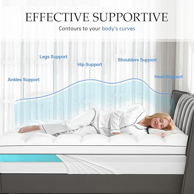 4 Inch Queen Mattress Topper Dual Layer, 2 Inch Gel Memory Foam Plus 2 Inch Cooling Pillow Top Mattress Pad Cover for Back Pain, with 8-21 Inch Deep Pocket