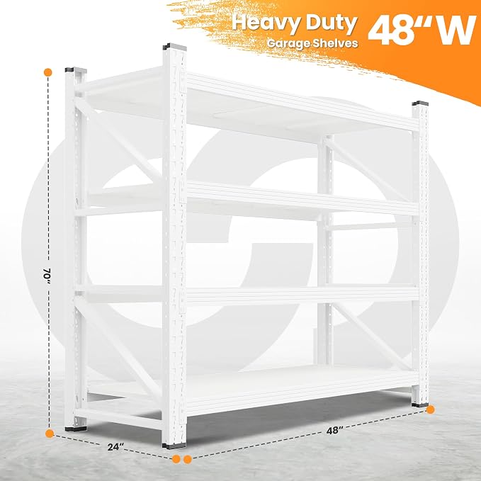 48" W Metal Storage Shelves Heavy Duty, 3000LBS Garage Shelving Units, 4 Tier Tall Metal Shelving, 24" Deep Steel Shelf Rack , Adjustable Utility Standing Shelf for Warehouse/Shop 48"W x 24"D x 70"H - Image 2