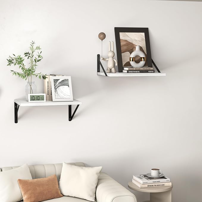 Heimlove White Deep Floating Shelves for Wall, 16W x 12D Wood Wall Shelves Set of 2, Wide Floating Bookshelf for Living Room, Kitchen, Office, Bedroom and Decor Storage, with Black Bracket - White - Image 6