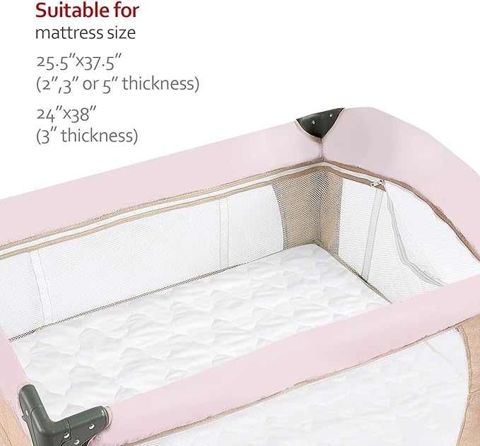 Pack and Play Mattress Pad Sheets Cover Waterproof 2 Pack, Soft Quilted Fit Graco Pack and Play Crib Baby Portable Mini Cribs and Foldable Mattresses Protector 27" X 39"