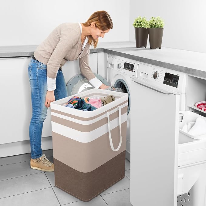StorageRight Large Collapsible Laundry Basket Hamper with Easy Carry Handles，Freestanding Clothes Hampers for Laundry, Bedroom, Dorm, Towels, Toys, 125L, Khaki - Image 6
