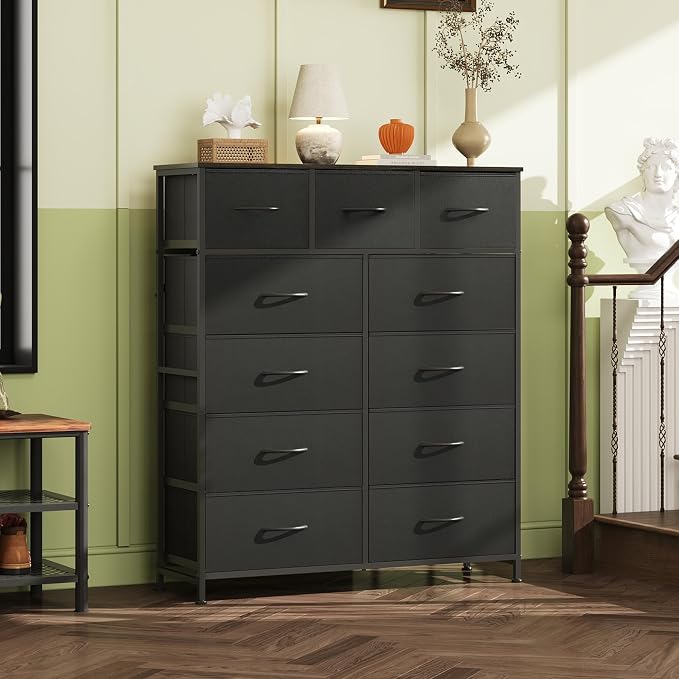 WLIVE Tall Dresser for Bedroom, Fabric Dressers Storage Tower, Dresser & Chest of Drawers Organizer Unit with 11 Drawers, Storage Cabinet, Hallway, Closets, Steel Frame, Wood Top, Charcoal Black - Image 2