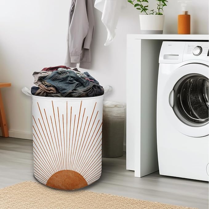 Boho Laundry Basket, Mid Century Modern Boho Terracotta Sun Sunshine Waterproof Collapsible Laundry Hamper Dirty Clothes Storage Toy Bin Organizer for Bathroom Bedroom Nursery Girls Kids Room - Image 2