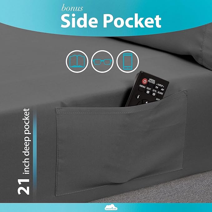 DREAMCARE King Size Sheets Set - 6 pcs Breathable Cooling Bed Sheets - up to 21" Extra Deep Pocket King Sheet Set with Side Pockets - Extra Soft 100% Brushed Hypoallergenic Hotel Luxury Bedding -DGray
