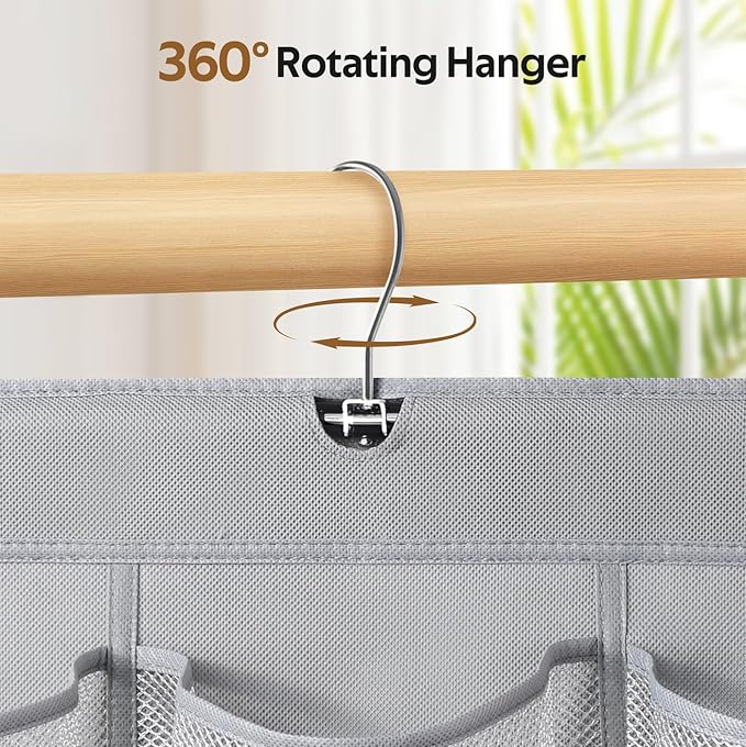 MISSLO 30 Large Pockets Dual Sided Hanging Shoe Organizer for Closet with Rotating Hanger Hanging Shoe Shelves, Grey - Image 4