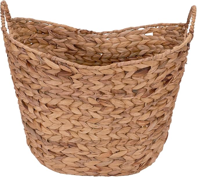 Household Essentials ML-4002 Tall Water Hyacinth Wicker Basket with Handles | Natural, Brown, Natural - Image 5