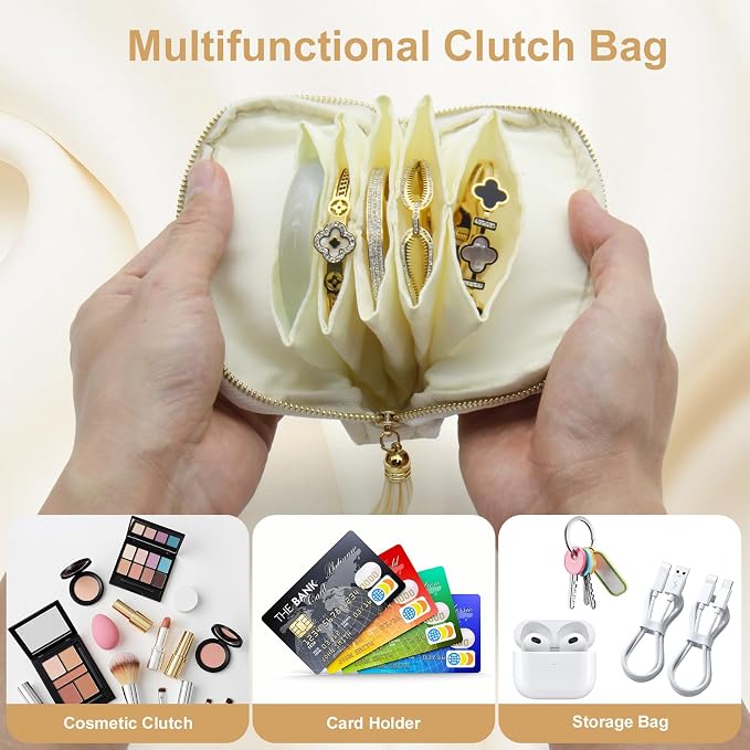 Small Travel Jewelry Case, Mini Jewelry Box, Purse Organizer Pouches for Travel and Everyday Jewelry Organizer Storage (Beige) - Image 5