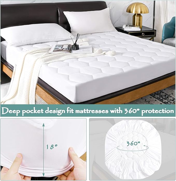 Softhour Waterproof Mattress Protector, 3D Air Fabric Bed Cover with Deep Pocket（Rayon Cotton Padding White - 2pack， Twin XL）