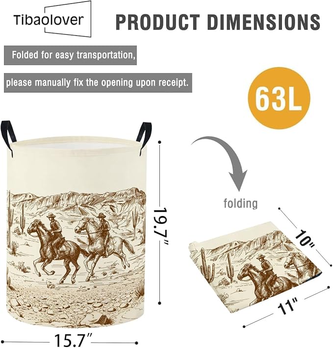 Baby Laundry Basket Baby Nursery Hamper Kids Laundry Basket Toy Storage Bin for Boys Room Decor Gift Baskets for Bedroom Bathroom(Cowboy) - Image 2