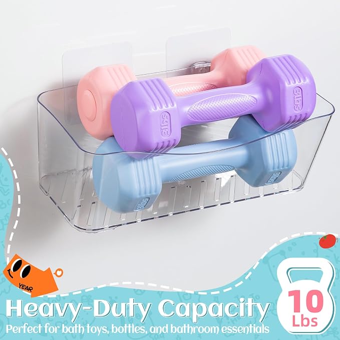 MIUKAA 2 Pack Large Bath Toy Storage Organizer, Clear Bath Toy Holder for Bathtub, Plastic Shower Toy Holder, Fast drainage, No Drilling Required, Easy to Install - Image 7