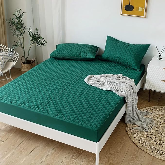 jejeloiu Teal Quilted Mattress Pad, 100% Waterproof Breathable Queen Bedding Fitted Sheet Mattress Protector 14" Deep Pocket Cotton Snow Down Alternative Filling Mattress Cover (Queen,Teal)