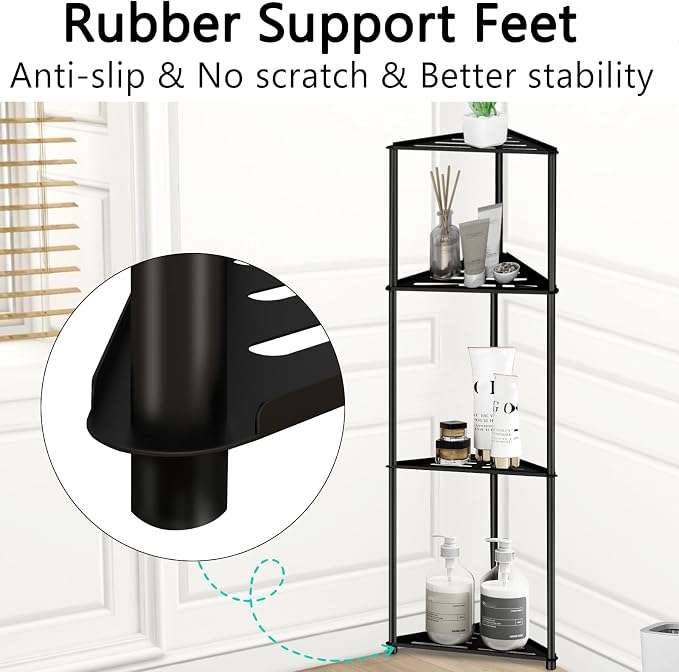 Standing Corner Shower Caddy, 4 Tier Stainless Steel Organizer Stand, Rustproof Shelves for Inside Shower, Black - Image 5