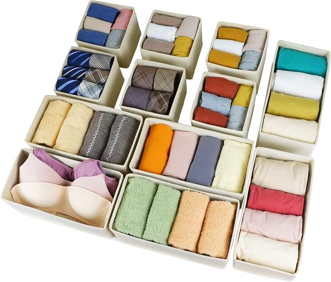 Fordonral Drawer Organizer Clothes, Foldable Fabric Dresser Organizer Closet Organizers and Storage Box for Underwear,Folded Clothes,Baby Clothing,Socks,Bra,Towels,Ties(6M+6S,Beige) - Image 7