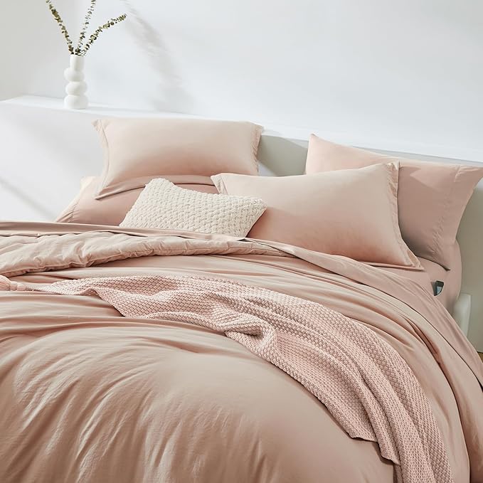 WRENSONGE King Comforter Set, 7 Pieces Clay Pink Soft Bed in a Bag King with Fitted Sheet, Flat Sheet, 2 Pillow Shams, and 2 Pillowcases- Warm Bedding Set for All Season