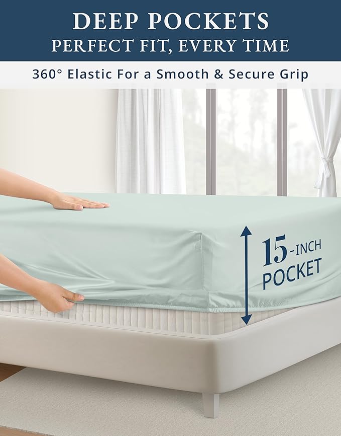 LANE LINEN Luxury 100% Egyptian Cotton Bed Sheets King Size, Fully Elasticized Reinforced 15 Inch Extra Deep Pocket King Sheets, Soft & Comfy Sateen Weave for Silky Finish - Murmur