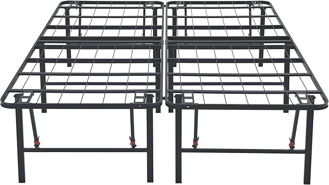Amazon Basics Foldable Metal Platform Bed Frame with Storage, Sturdy Steel, No Box Spring Needed, 18 Inches High, Tool-Free Easy Assembly, Noise-Free, Queen Size, Black