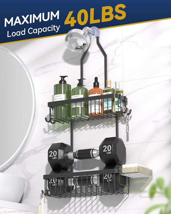 YASONIC Shower Caddy Hanging, Never Rust Shower Organizer Hanging, Aluminum Shower Racks for Inside Shower with Hooks for Razor, Bathroom Organizers and Storage with Soap Holder, Black - Image 5