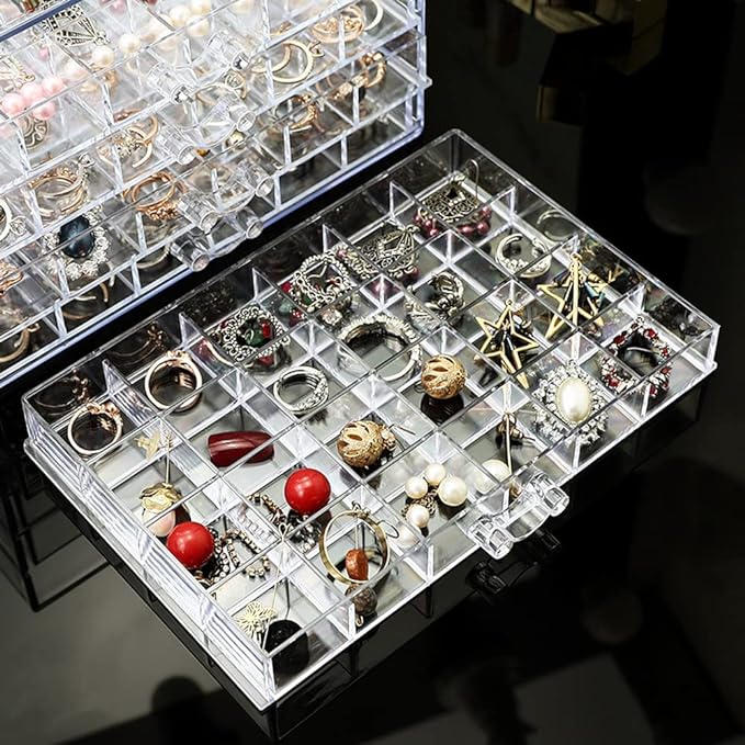 YUFONG Earring Storage Box Organizer 3 Drawers Acrylic Jewelry Storage Box Holder Transparent Jewelry Display Stand with 72 Small Compartments Gift for Women Girls (Clear) - Image 4