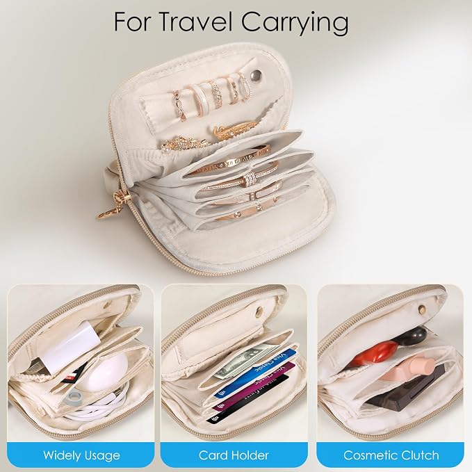SITHON Small Travel Jewelry Case with Ring Holder, Mini Velvet Jewelry Pouch Bags, Compact Storage Organizer for Bracelet Necklaces Earrings Travel Essentials, Mother’s Day Gifts (Toffee) - Image 7