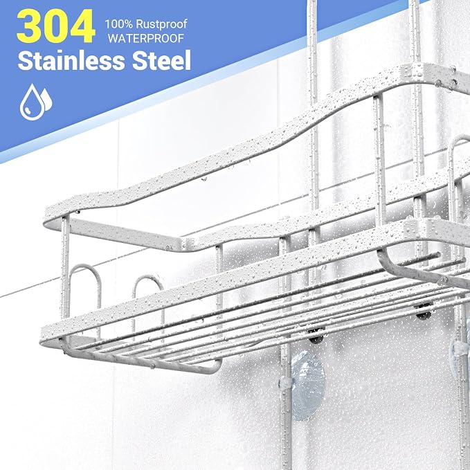 Aitatty Hanging Shower Caddy Bathroom Organizer: Rustproof Shower Shelf Racks Over Shower Head - No Drilling Inside Bath Shower Rack Shelves Over Showerhead for Shampoo with Soap Holder White - Image 3