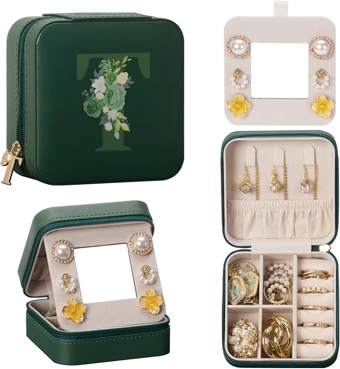 Enthralite Travel Jewelry Box for Gift: Traveling Jewelry Case for Girls Women - Mini Organizer for Necklaces Earrings Green T by Enthralite