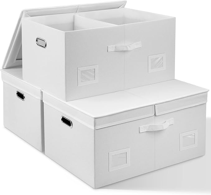 Graciadeco 75 Quarts Extra Large Decorative Storage Bins with Lids, 3 Packs White Collapsible Storage Bins with Lids, Stackable Storage Bins Decorative Box Storage With Lid Extra Large by GraciadecoStorage