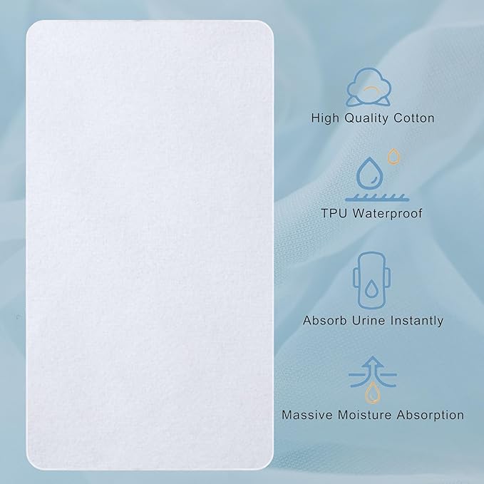 Waterproof Crib Pad, 27" x 50", Reusable Incontinence Flannel Crib Protector for Baby, Toddler, Elders and Pets - White