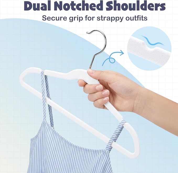HOUSE DAY 14 Inch Kids Velvet Hangers 50 Pack, Durable Big Kids Hangers for Youth,Teen, Non Slip Kid Felt Hanger, Cute Childrens Hanger for Closet, White - Image 6
