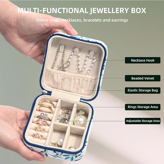 shunmei Mini Travel Jewelry Box,PU Leather Portable Jewelry Organizer Case,Art Accessories Storage Holder Boxes for Earring, Necklace, Rings, Bracelets (Leaf) - Image 5