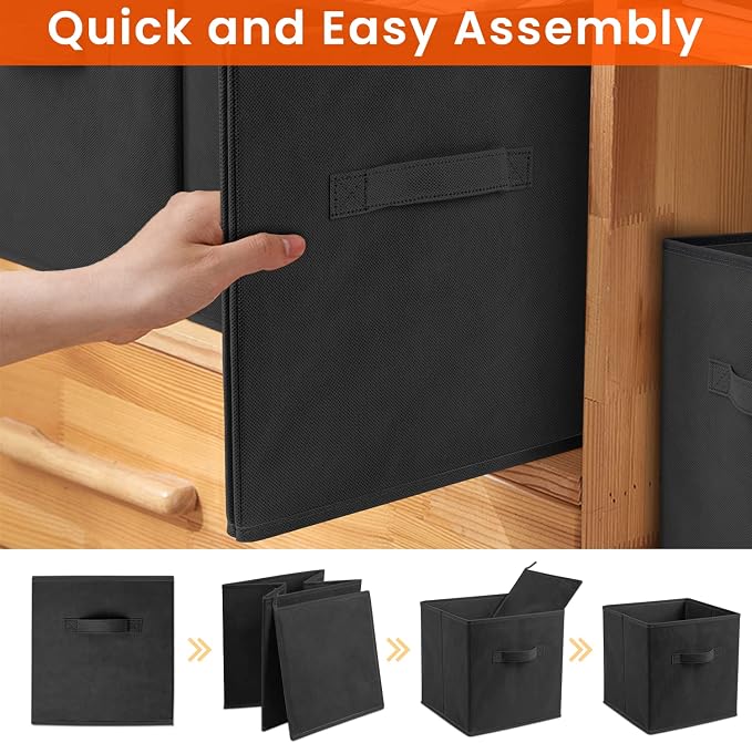 Criusia Large Storage Cubes - 13 Inch Heavy Duty Fabric Storage Bins for Shelves Closet, Cube Organizer - 8 Pack Collapsible Cube Storage Bins Baskets for Organizing Clothes Blankets Toys (Black) - Image 7