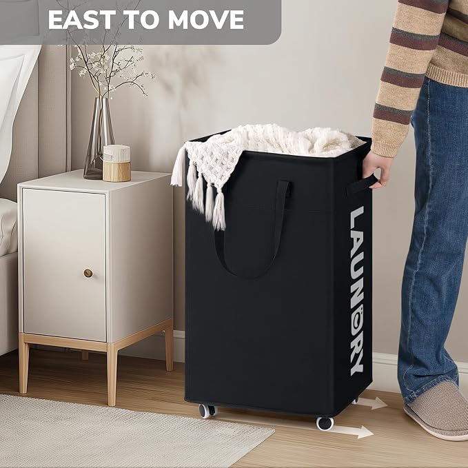 Goodpick Black Laundry Hamper with Wheels, 75L Dirty Clothes Hamper with Removable Wash Bag for Laundry Room, Rolling Laundry Basket - Image 5